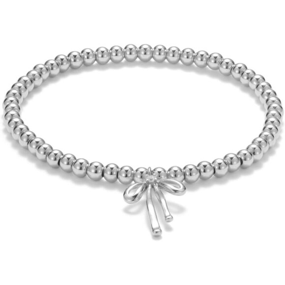 Silver Flower Handmade Stretch Dainty Bead Bow Charm Bracelet for Women - Picture 5 of 7